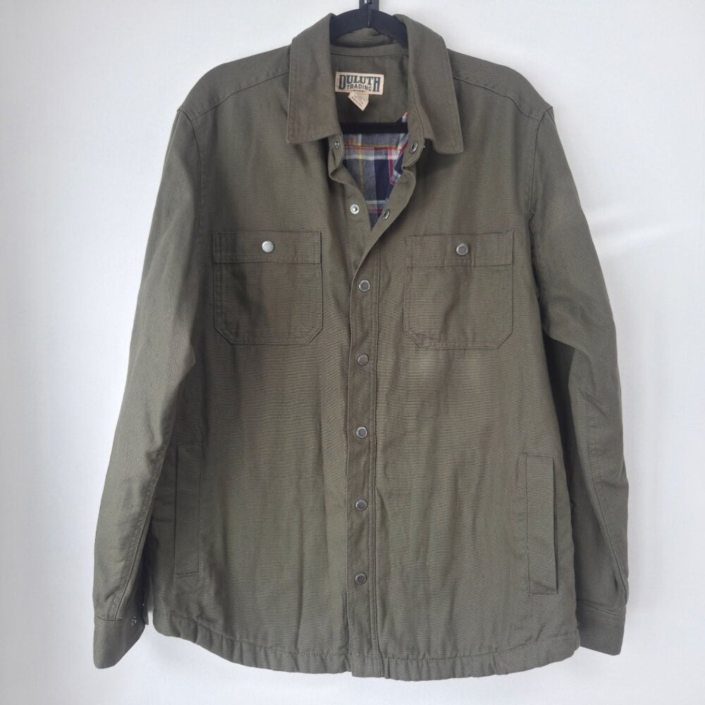 Duluth Trading Co Fire Hose Plaid Flannel Lined Shacket Shirt Jacket Green M